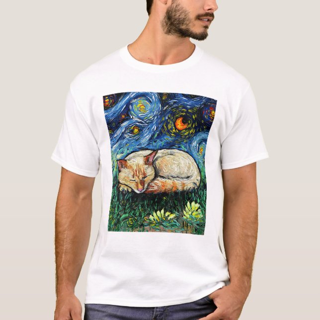 T-shirt Point de flamme dormant Siamese Chat Starry Nuit (Devant)