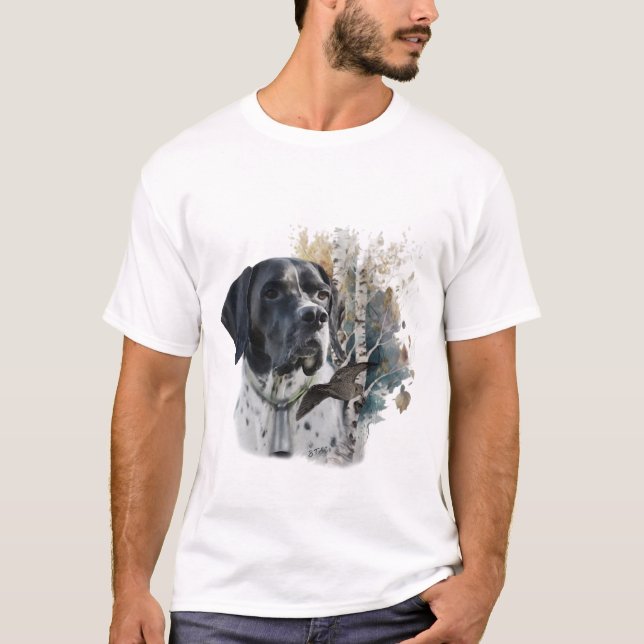 T-shirt Pointeur anglais, Saison de chasse en bois, Art (Devant)
