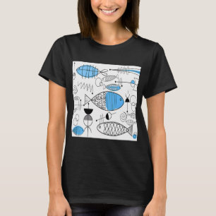 T-shirt Poisson bleu modernité du milieu du siècle