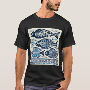 T-shirt Poisson bleu tribal géométrique