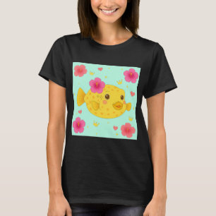 T-shirt Poisson-boîte jaune et Hibiscus - Vert