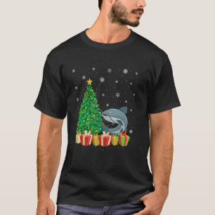 T-shirt Poisson-chat Éclairage de l'arbre de Noël Chapeau