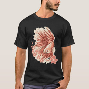 T-shirt Poisson combattant esthétique avec cerisiers japon