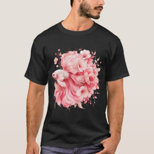 T-shirt Poisson combattant rose aquarelle, Fleur de cerisi