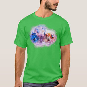 T-shirt Poisson de combat Marbre à demi-lune métallique Bê