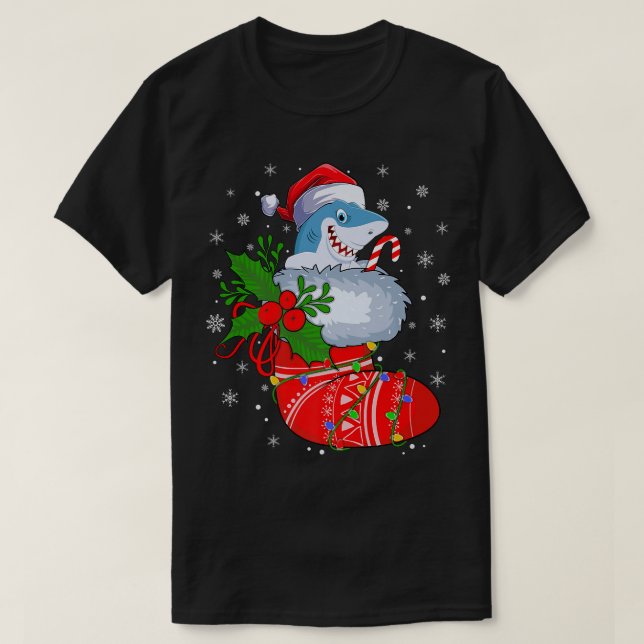 T-shirt Poisson De Requin Drôle Dans Chaussettes De Noël P (Design devant)