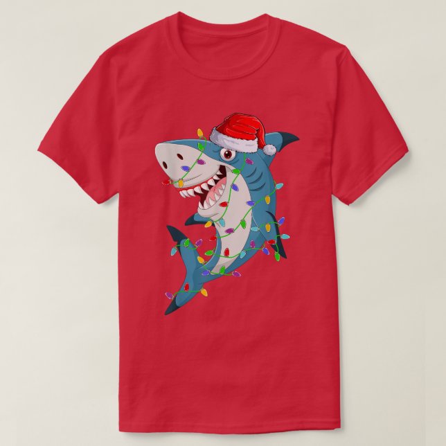 T-shirt Poisson de requin illuminations de Noël Père Noël  (Design devant)