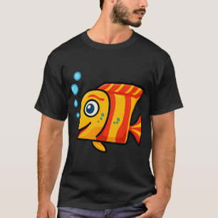 T-shirt Poisson dessin animé rayé brillant – Jaune mignon