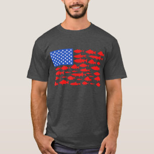 T-shirt Poisson Drapeau Américain Pêche 4 juillet Hommes F