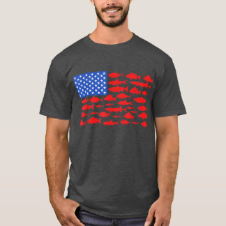 T-shirt Poisson Drapeau Américain Pêche 4 juillet Hommes F