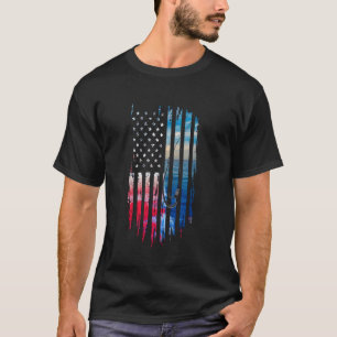 T-shirt Poisson Drapeau Américain Pêcheur Pêcheur Drôle Ba