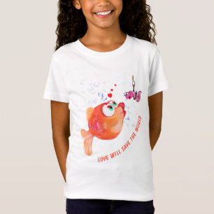 T-Shirt Poisson drôle et ver - L'amour sauvera le monde