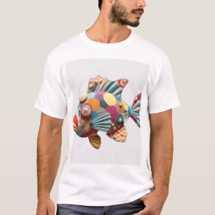 T-shirt Poisson en tissu de chiche avec coquilles