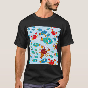 T-shirt Poisson et crabe aquatiques colorés et cool, vie o