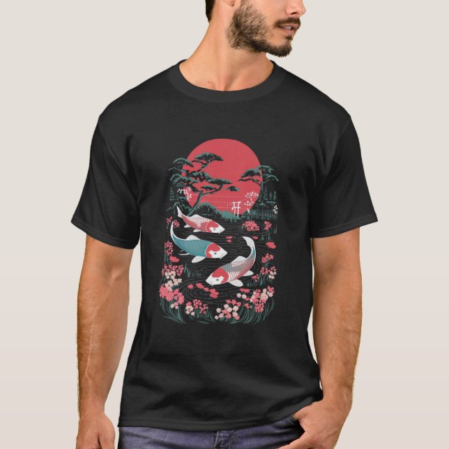 T-shirt Poisson japonais Koi - Harmonie Yin Yang (Devant)