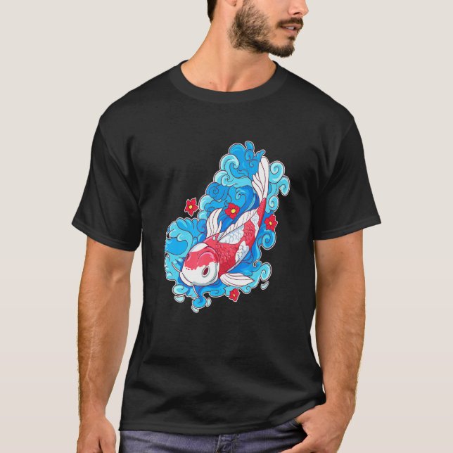 T-shirt Poisson Koi Et Fleurs Carpe Japonaise (Devant)