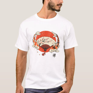 T-shirt Poisson Koi Japonais Traditionnel Éventail Sakura
