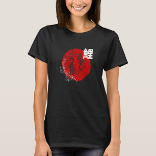 T-shirt Poisson Koi Sun Rouge Japonais et fleur de cerisie
