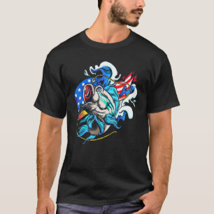 T-shirt Poisson pêché à l'hameçon de pêche Drapeau América