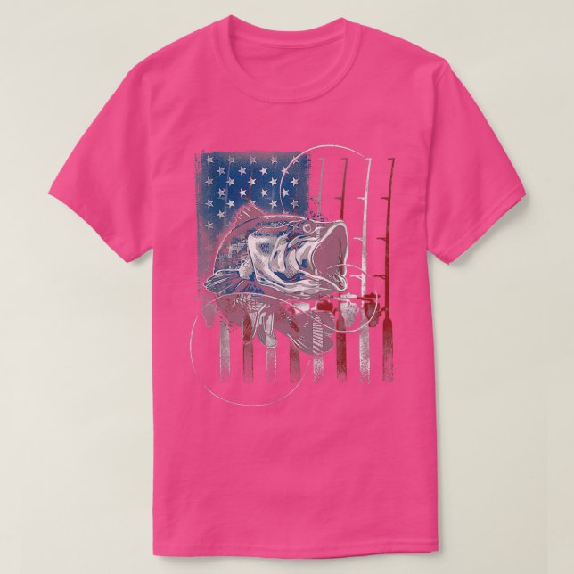 T-shirt Poisson Pêche Basse Pêcheur US Drapeau (Design devant)