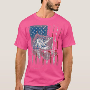 T-shirt Poisson Pêche Basse Pêcheur US Drapeau
