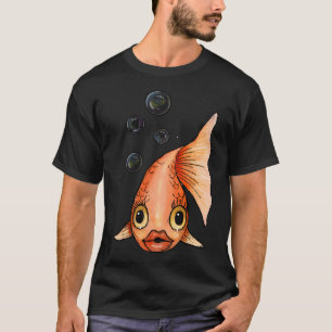T-shirt Poisson rouge avec des bulles, gros yeux, lèvres é