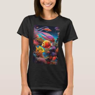 T-shirt Poisson rouge sur fond bleu abstrait