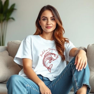 T-shirt Poisson sur le rouge-cerisier été
