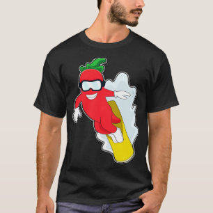 T-shirt Poivron au snowboard avec snowboard