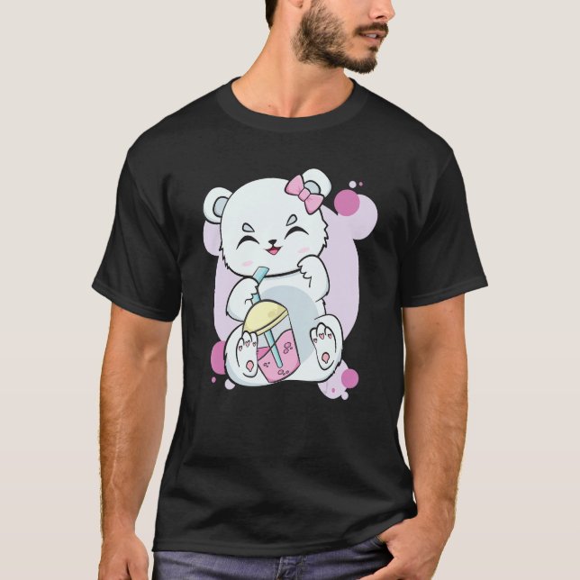 T-shirt Polar Bear Drinking Boba Flavor With Black Milk Te (Devant)