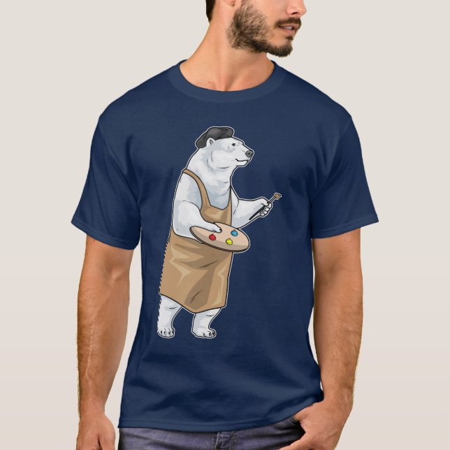 T-shirt Polar bear Painter Paintbrush Painting (Devant)