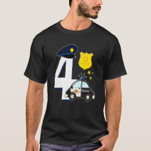 T-shirt Police 4 ans mignonne Police voiture 4Anniversaire