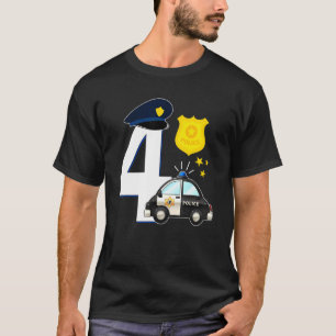 T-shirt Police 4 ans mignonne Police voiture 4Anniversaire