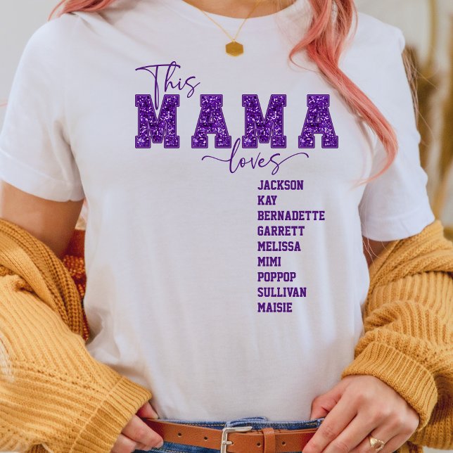 T-shirt Police Faux Séquin Varsity Police Cette Mama aime (Créateur téléchargé)