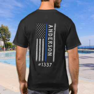 T-shirt Police Ligne Bleue Mince Mémorial de Badge Personn