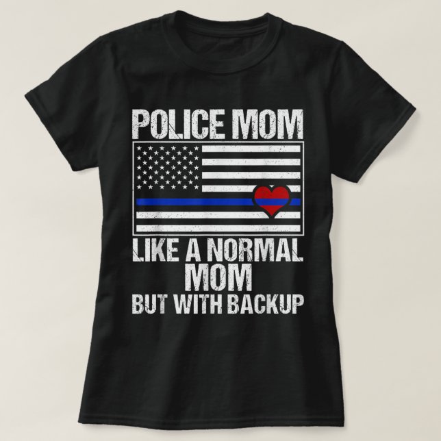T-shirt Police Maman Ligne bleue Drapeau Coeur (Design devant)