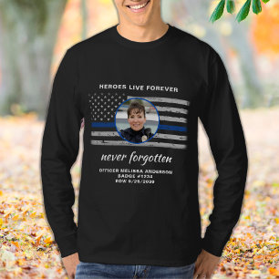 T-shirt Police Memorial Agent Photo EOW Mince Ligne bleue