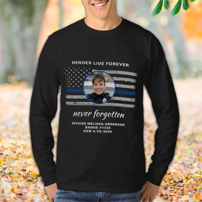 T-shirt Police Memorial Agent Photo EOW Mince Ligne bleue (Créateur téléchargé)