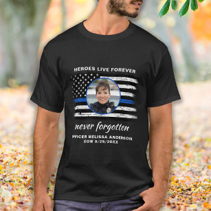 T-shirt Police Mémorial Fallu Officier EOW Mince Ligne ble