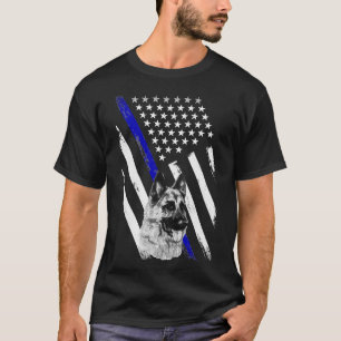 T-shirt Police Mince Ligne Bleue Drapeau K 9 Unité Chien