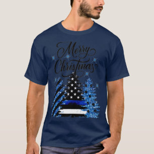 T-shirt Police Officier Ligne Bleue Mince Drapeau Arbre de