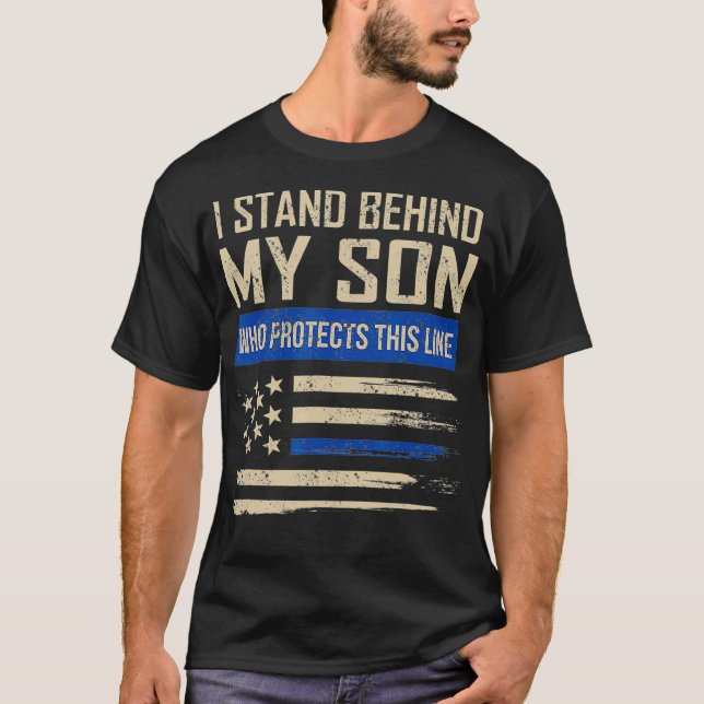 T-shirt Police Police Son Famille Bleu Ligne mince (Devant)