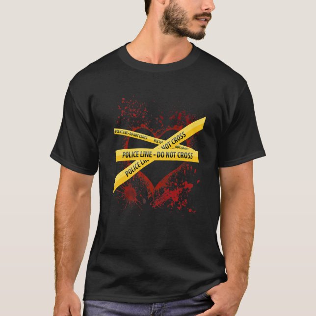 T-shirt Police prudence ruban sang spatter coeur valentine (Devant)
