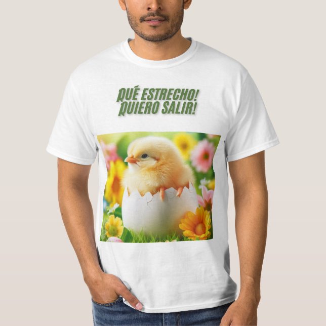 T-shirt Pollito Impaciente: ¡Qué Estrecho! (Devant)