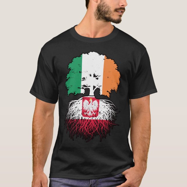 T-shirt Pologne Pologne Irlande Irlande Arbre drapeau (Devant)