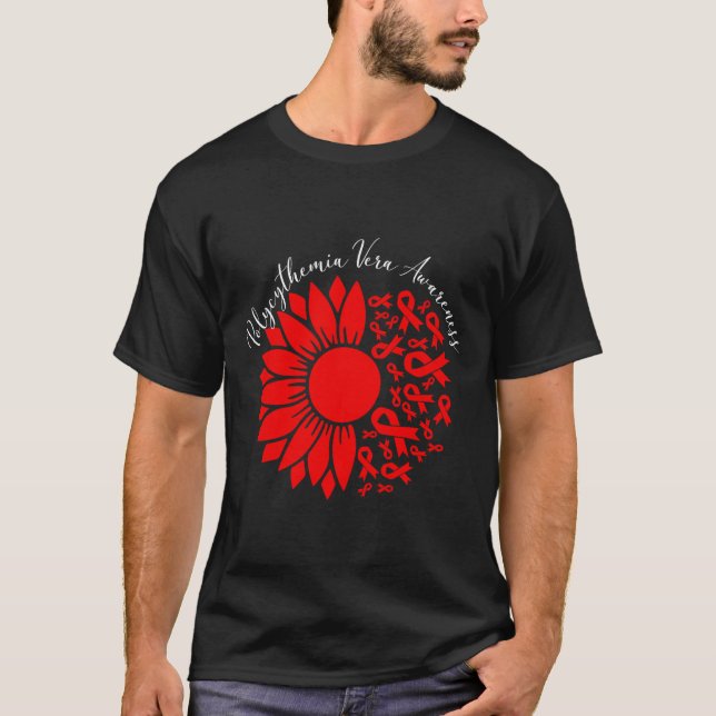 T-shirt Polycythemia Vera Awareness Red Sunflower Mpn Bloo (Devant)