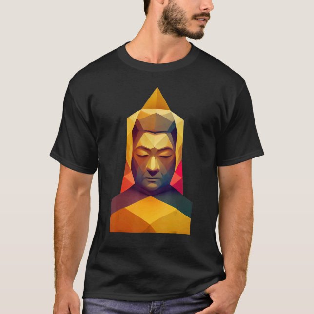 T-shirt Polygon Buddha Head Low Poly Buddhist (Devant)