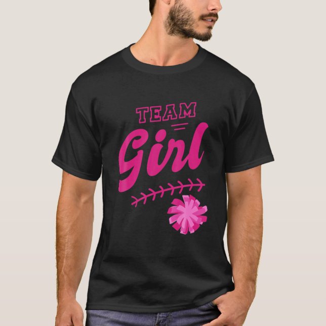 T-shirt Pom Poms Team Girl Baby Gender Reveal Party (Devant)