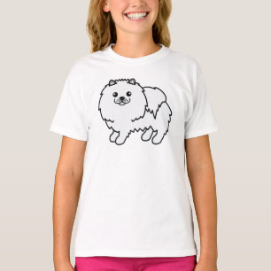 T-shirt Pomeranian Blanc Chien de Dessin Animé Mignon