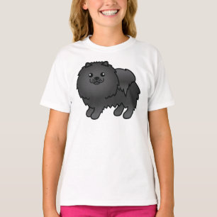 T-shirt Pomeranian noir Chien de dessin animé mignon